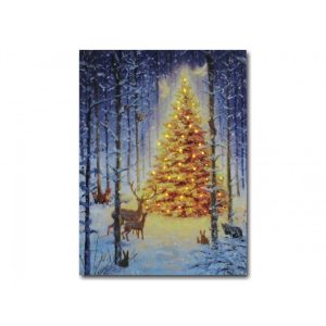 Világító ledes falikép karácsonyfa az erdőben 30 cm X 40 cm