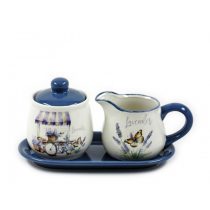 Tej- és cukortartó levendulás tálcával