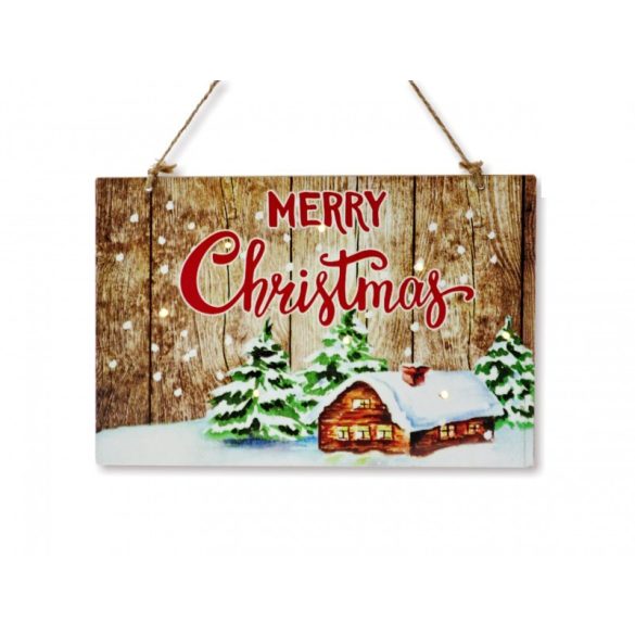 Világító LEDes karácsonyi tábla Merry Christmas 26 cm X 18 cm