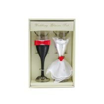 Esküvői pezsgőspohár szett fekete/piros