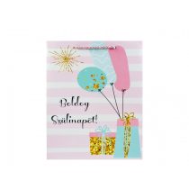   Ajándéktasak Boldog Szülinapot csíkos rózsaszín 26 cm X 32 cm X 12 cm