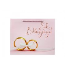   Ajándéktasak fekvő Sok Boldogságot gyűrűs 32 cm X 26 cm X 12 cm