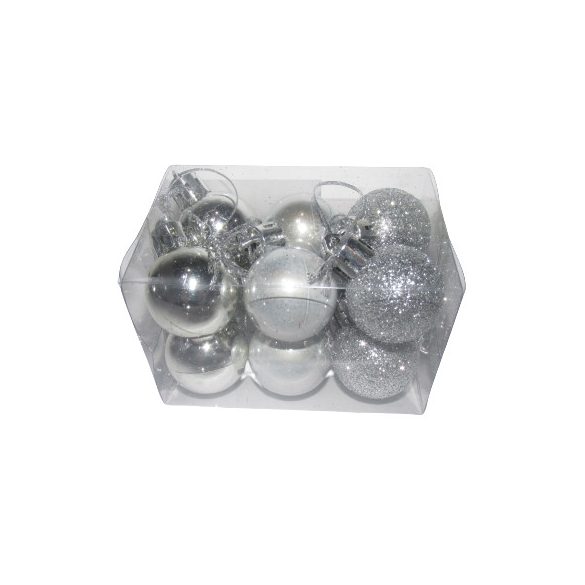 Karácsonyfadísz kis gömb ezüst 3 cm, 12 db/csomag