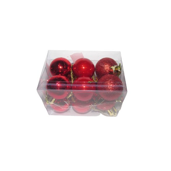 Karácsonyfadísz kis gömb piros 3 cm, 12 db/csomag