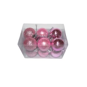 Karácsonyfadísz kis gömb rózsaszín  3 cm, 12 db/csomag