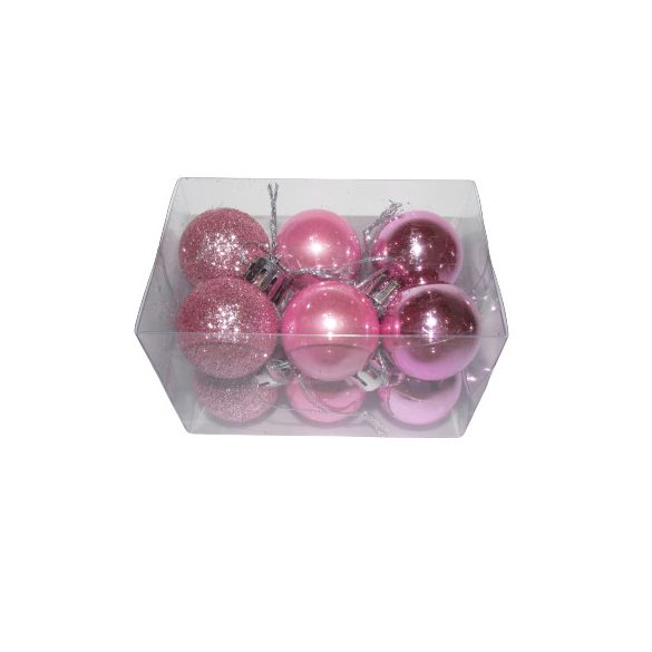 Karácsonyfadísz kis gömb rózsaszín  3 cm, 12 db/csomag