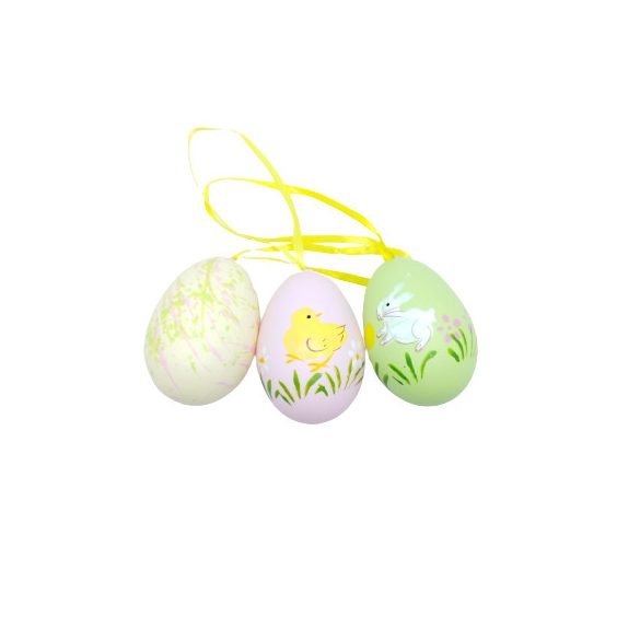 Húsvéti tojás akasztós nyuszi és csibe 6 cm, 6 db/csomag