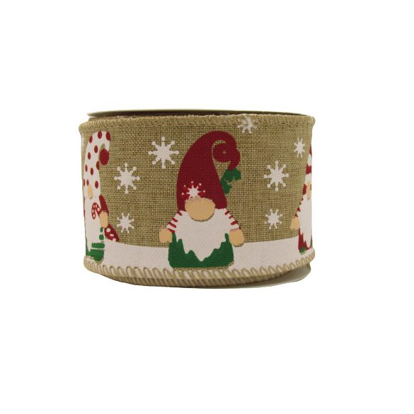 Karácsonyi manó mintás kötöző szalag 5 cm x 2,7 m