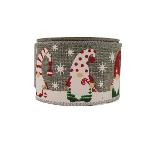 Karácsonyi manó mintás kötöző szalag 5 cm x 2,7 m