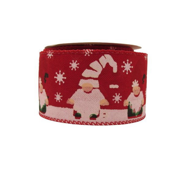 Karácsonyi manó mintás kötöző szalag 5 cm x 2,7 m