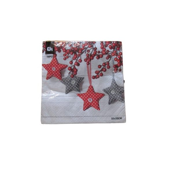 Karácsonyi szalvéta pöttyös csillagok 33x33 cm, 16 db/cs