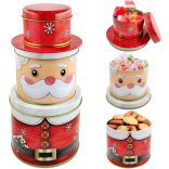 Karácsonyi fém tárolódoboz 3 szintes 22 cm