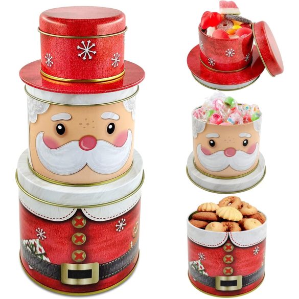 Karácsonyi fém tárolódoboz 3 szintes 22 cm