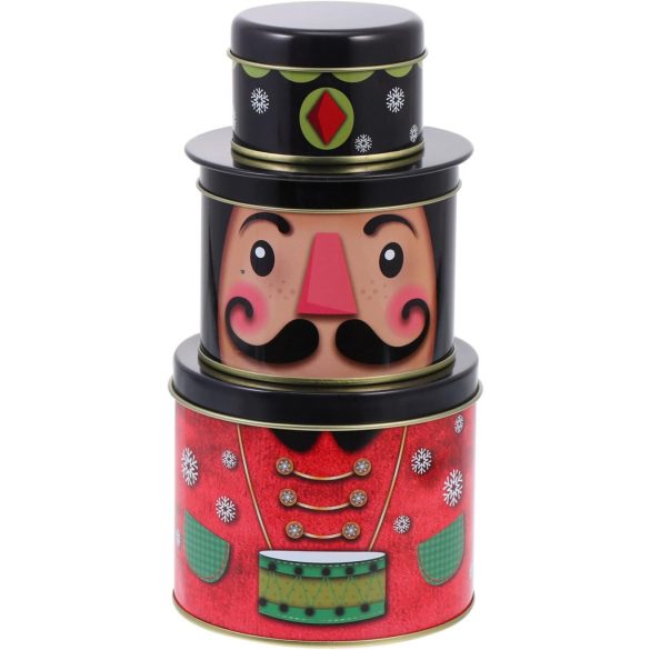 Karácsonyi fém tárolódoboz 3 szintes 22 cm