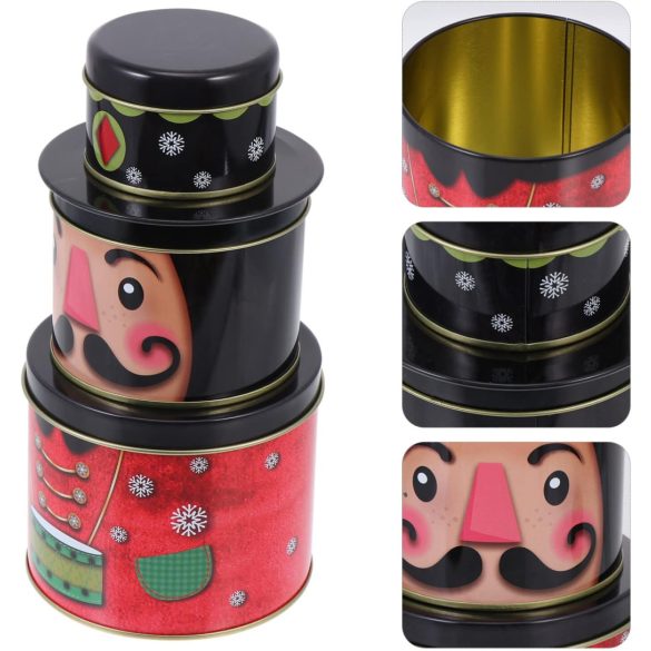 Karácsonyi fém tárolódoboz 3 szintes 22 cm