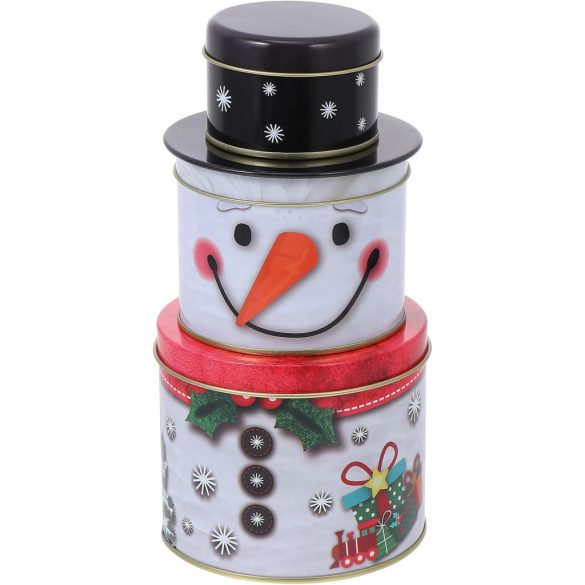 Karácsonyi fém tárolódoboz 3 szintes 22 cm