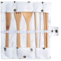   Evőeszköz szett hordozható vászon tartóban, 6 db-os - Nektár Méhecske, 100% Bambusz 