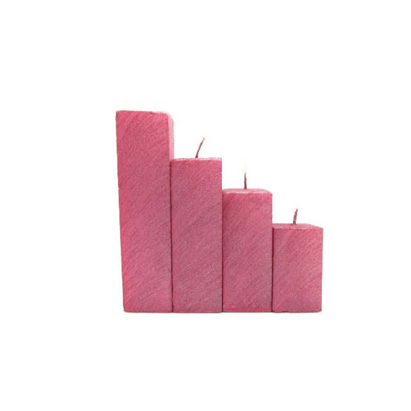 Gyertya rusztikus kapart lépcsős hasáb pink színű metál 