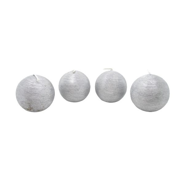 Gyertya rusztikus gömb kapart ezüst metál 4 db, 6 cm