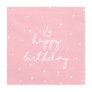 Szalvéta Happy Birthday rózsaszín 33 cm X 33 cm, 20 db/csomag