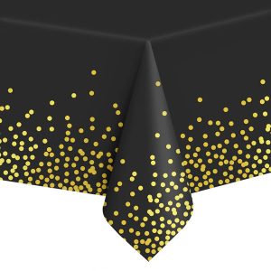 Asztalterítő fekete színű arany konfetti mintákkal 137X274 cm