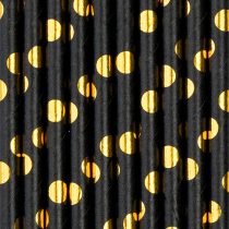 Szívószál fekete, arany pöttyös 19,5 cm, 10 db/csomag