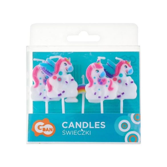 Tortagyertya unikornis mintájú szivárvánnyal 3,5X2,5 cm, 5 db/csomag
