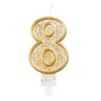 Számgyertya fehér alapon aranyozott színű 8-as 7,5 cm