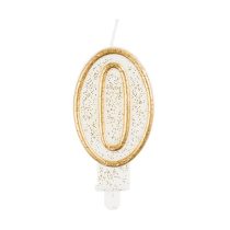 Számgyertya fehér alapon aranyozott színű 0-ás 7,5 cm