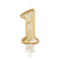 Számgyertya fehér alapon aranyozott színű 1-es 7,5 cm