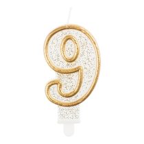 Számgyertya fehér alapon aranyozott színű 9-es 7,5 cm