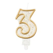 Számgyertya fehér alapon aranyozott színű 3-as 7,5 cm