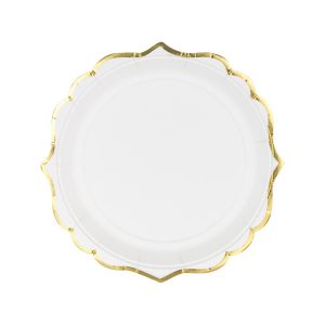 Papír tányér fehér arany szegéllyel 18,5 cm, 6 db/csomag