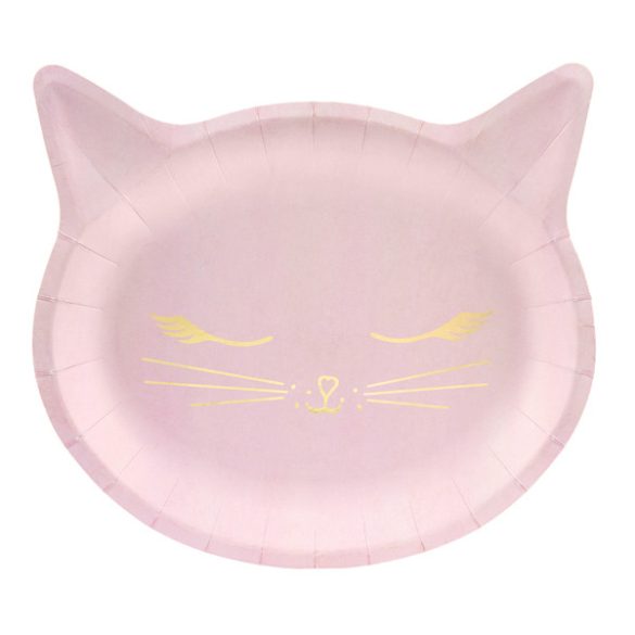Papír tányér cica fej formájú rózsaszín tányér 22X20 cm, 6 db/csomag