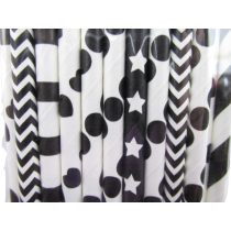 Szívószál fekete mintás 19,5 cm, 20 db/csomag