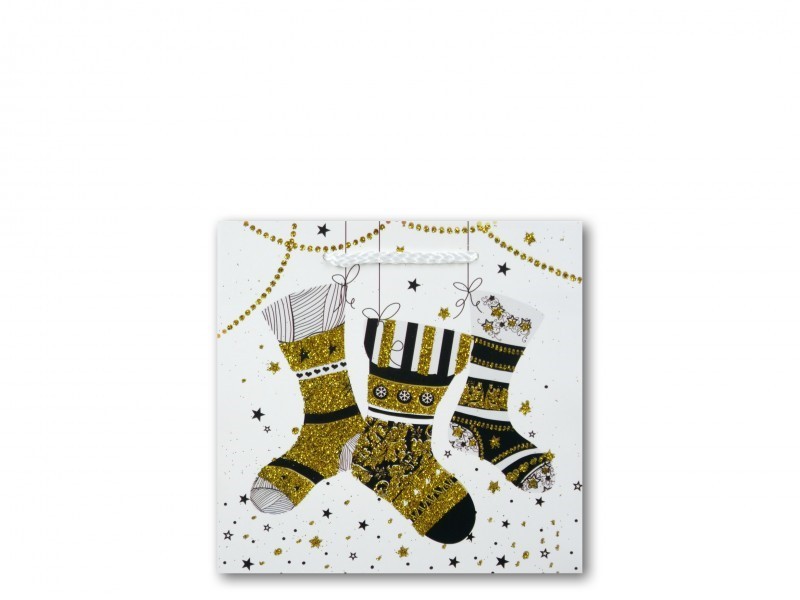 Ajándéktasak karácsonyi zoknik fehér/arany glitteres 