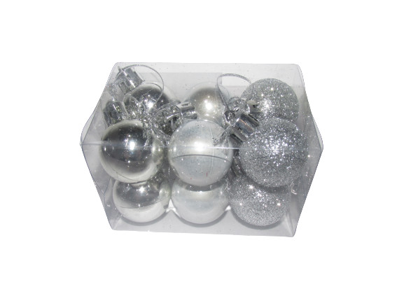 Karácsonyfadísz kis gömb ezüst 3 cm, 12 db/csomag