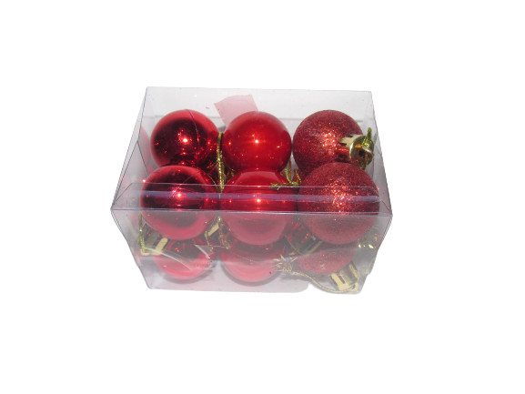 Karácsonyfadísz kis gömb piros 3 cm, 12 db/csomag