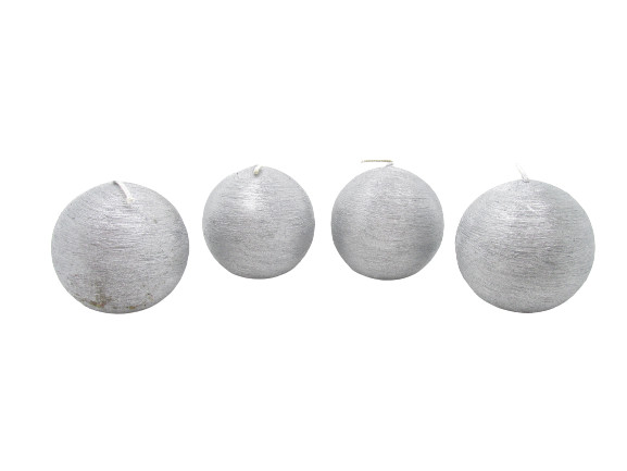 Gyertya rusztikus gömb kapart ezüst metál 4 db, 6 cm