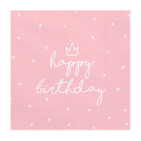 Szalvéta Happy Birthday rózsaszín 33 cm X 33 cm, 20 db/csomag